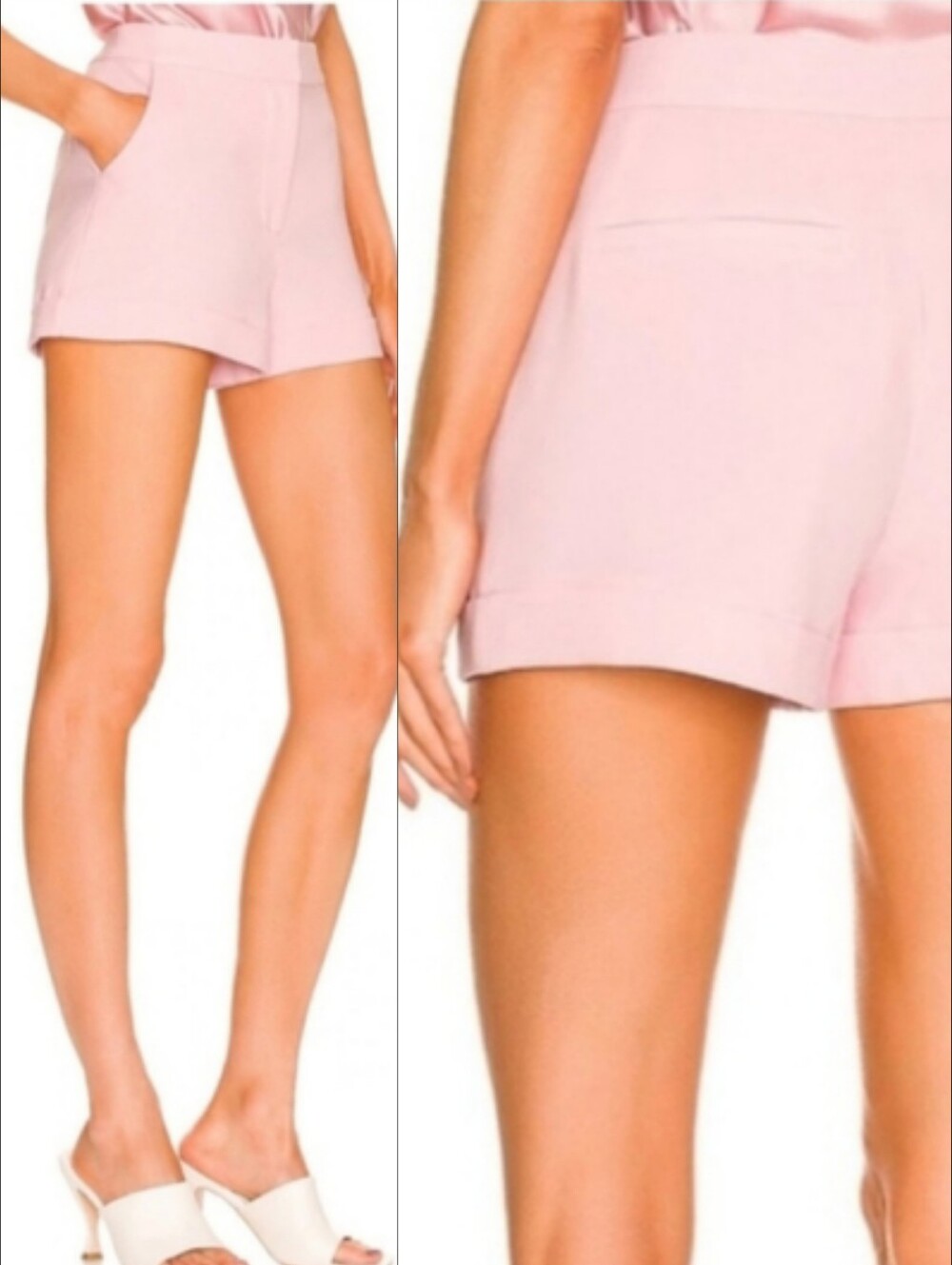 Cinq A Sept Elaine Baby Pink Crepe Cuffed Lined Shorts